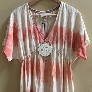 Knox Rose Coral and Cream V-Neck Top XS apricot & cream